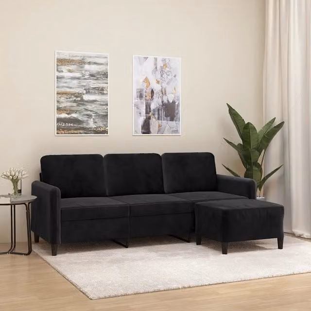 Divano a 3 Posti con Poggiapiedi-Sofa 3 Posti con Poggiapiedi Nero 180 cm in Velluto 248683
