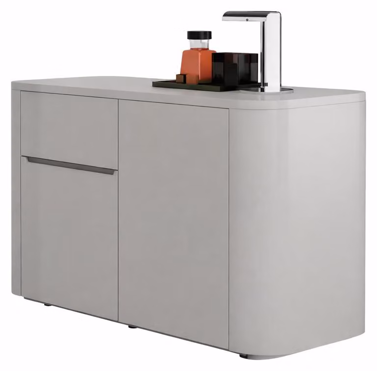 Credenza moderna con angolo tè minimalista e spazio contenitivo
