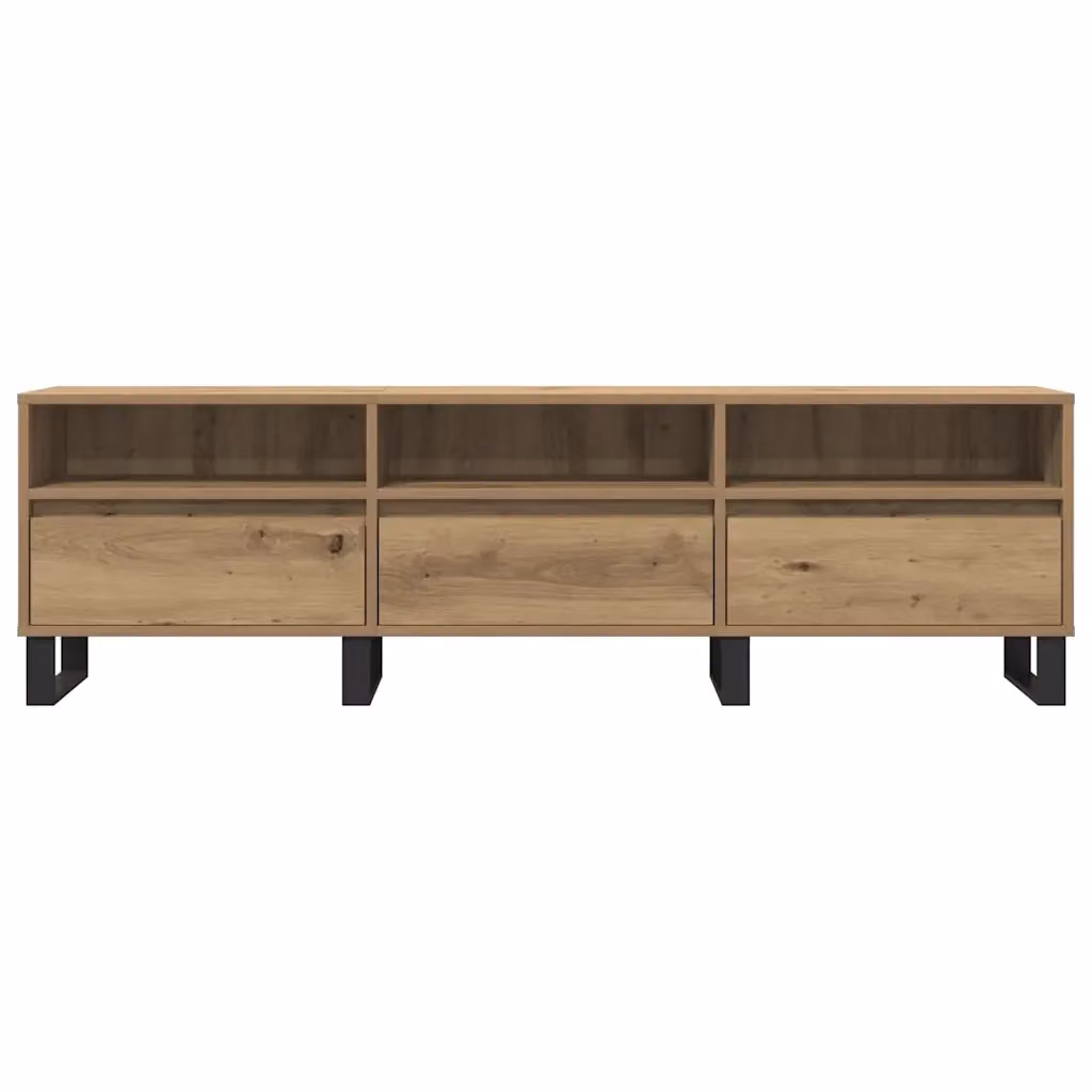 Mobile porta TV moderno HELLOSHOP26 in legno composito e rovere color beige con vani contenitori L: 150 cm, P: 30 cm, H: 44,5 cm – 2