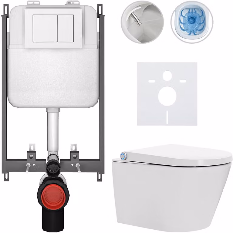 WC sospeso con bidet Cronus Standard - bianco lucido - pulsante Prime/Maxio, bianco - da incasso - 59,3x38,4 cm