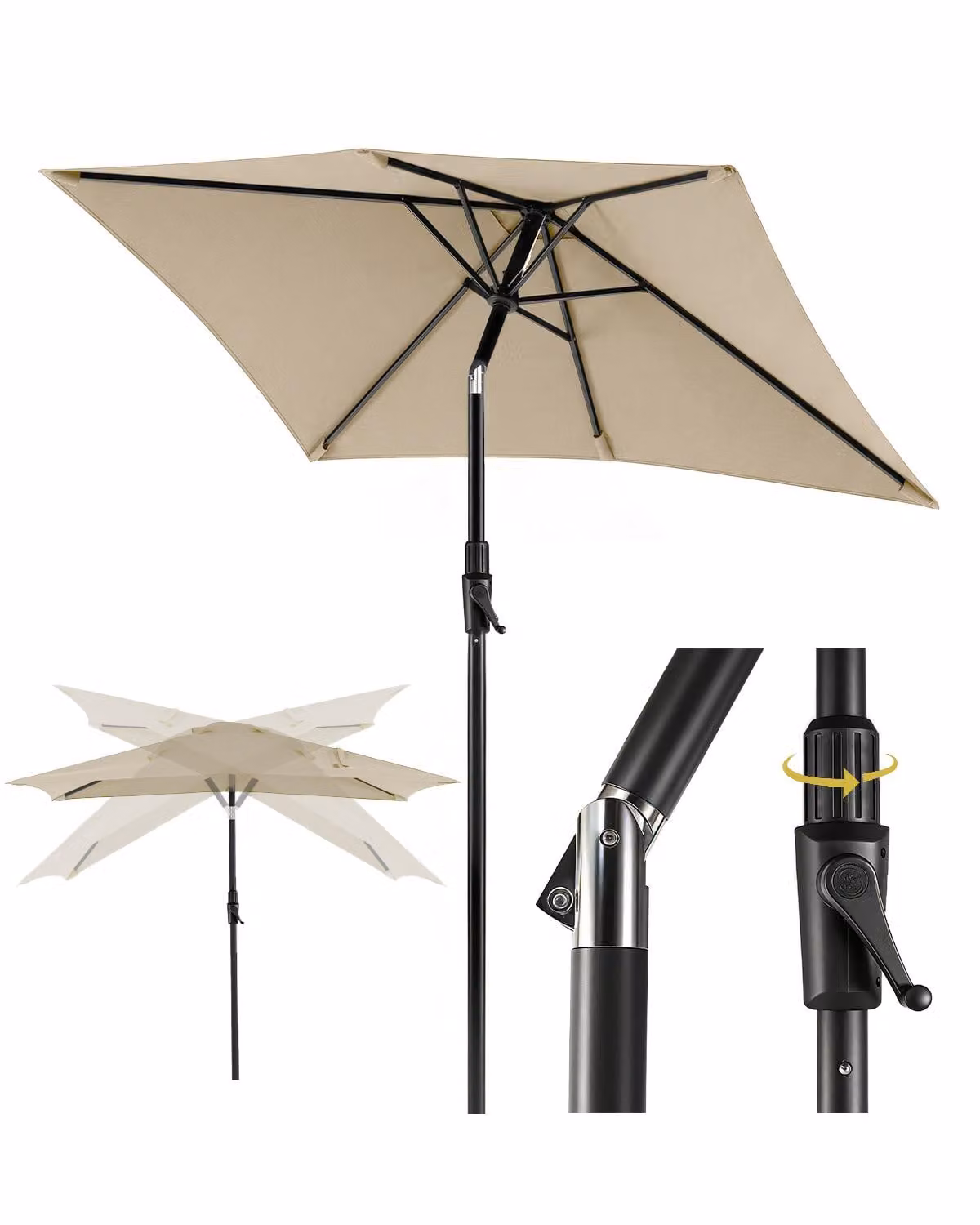 Ombrellone rettangolare Sekey 300x200 cm, grande ombrellone da mercato con manovella, inclinabile e ribaltabile di 30°, protezione solare UV50+, ombrellone da giardino resistente alle intemperie