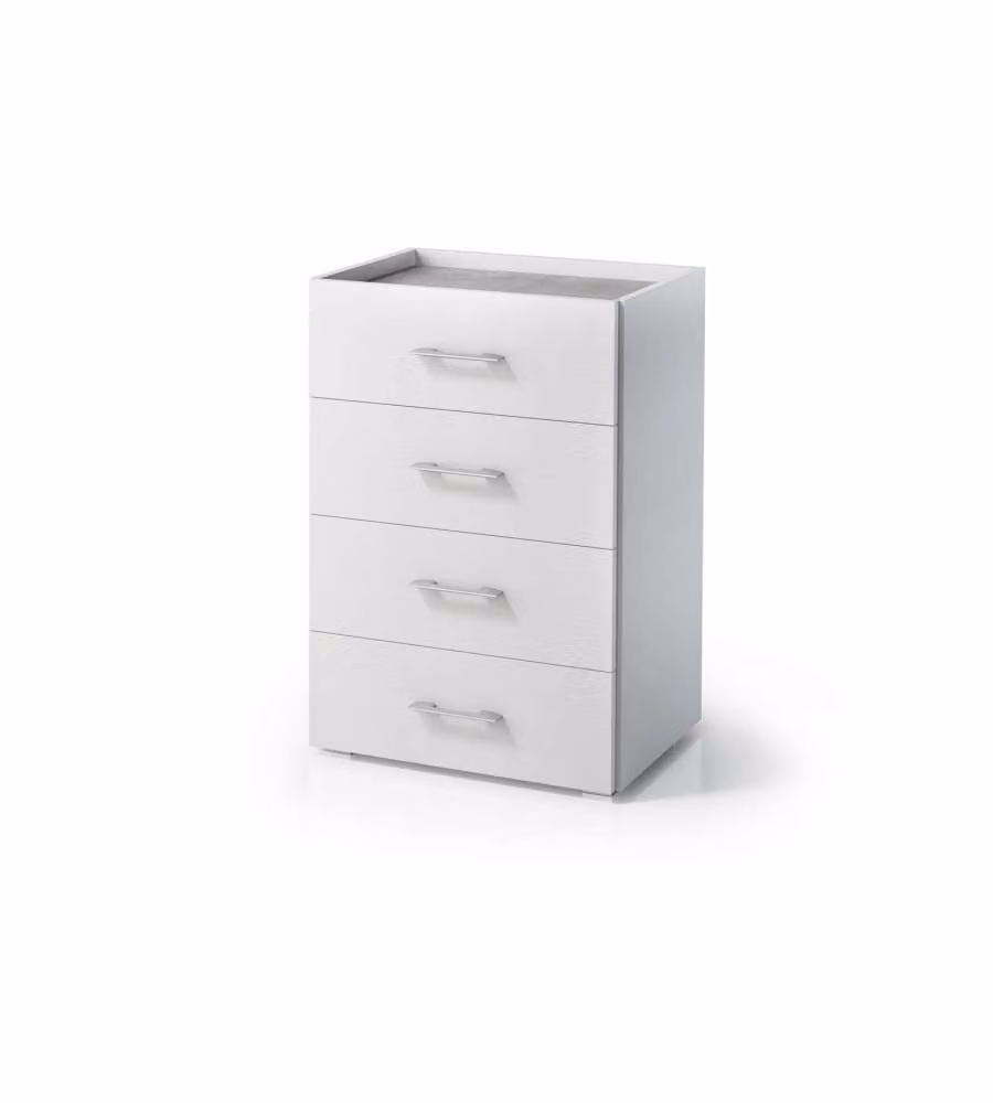 Cassettiera Terraneo con 4 cassetti bianca e piano effetto cemento in stile moderno