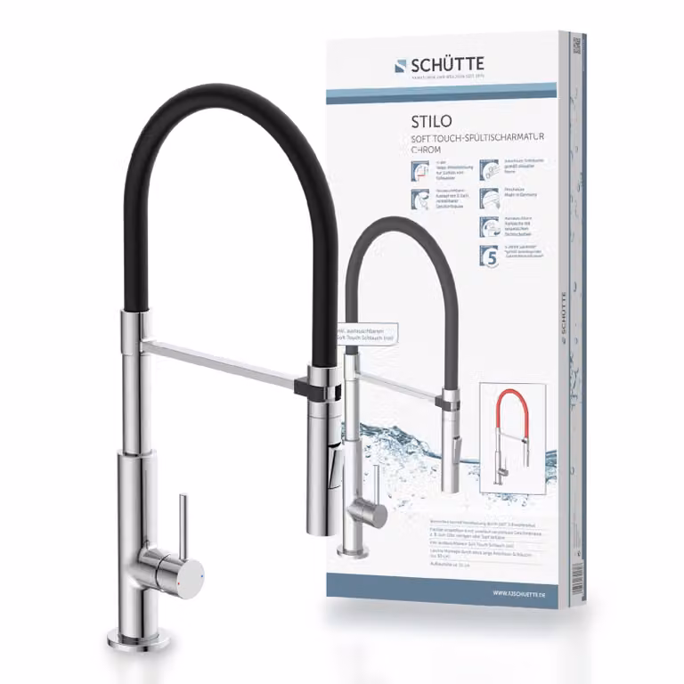 Rubinetto da cucina STILO di SCHÜTTE con spruzzatore per piatti, rubinetto da cucina estraibile, rubinetto da cucina orientabile a 360°