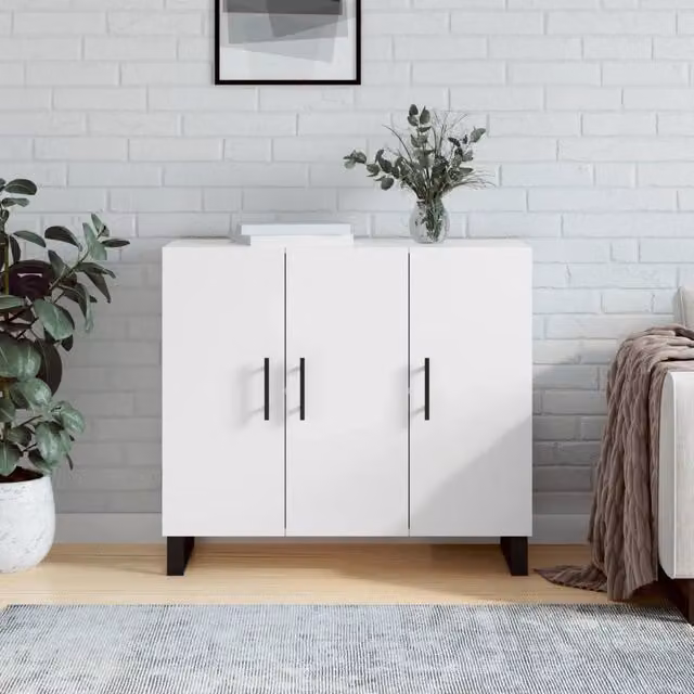 Credenza moderna bianca vidaXL in legno e metallo L/P/H: 90 x 34 x 80 cm