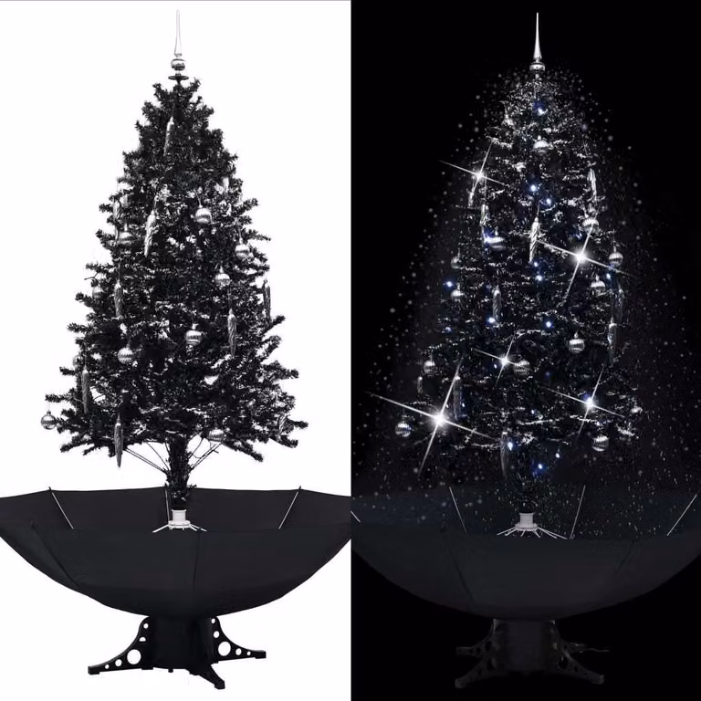 The Living Store Albero di Natale innevato con base ad ombrello nero 190 cm PVC