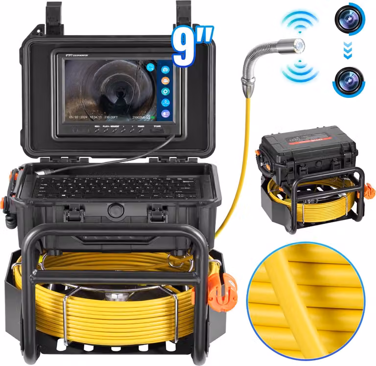 70m telecamera fognaria fotocamera tubo ispezione fotocamera tubo 512Hz trasmettitore 9inch 1080P