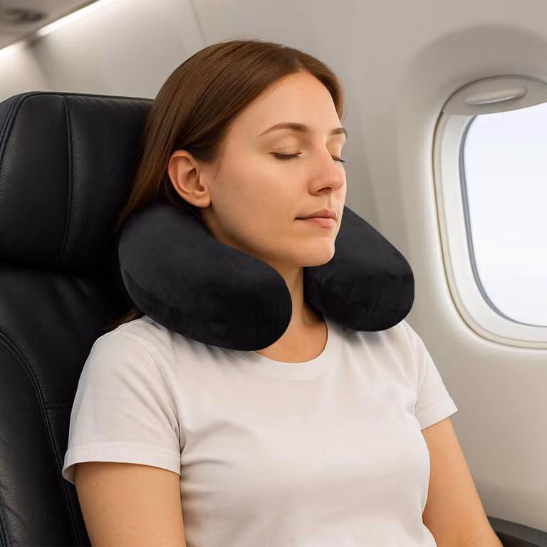 Cuscino da viaggio per il collo vidaXL in memory foam nero con rivestimento in velluto traspirante e lavabile in lavatrice
