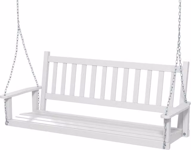Altalena da Giardino in Legno per 3 Persone, Panchina Sospese in Legno con Capacità di Peso di 360 kg, Sedia a Dondolo per Giardino, Cortile (168 x 65 x 63 cm, Bianco)