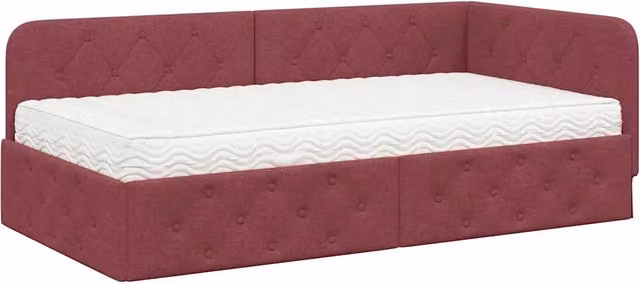Letto singolo | Letto per adulti | Cornice del letto ad angolo Rosso Vino 90 x 190 cm Tessuto