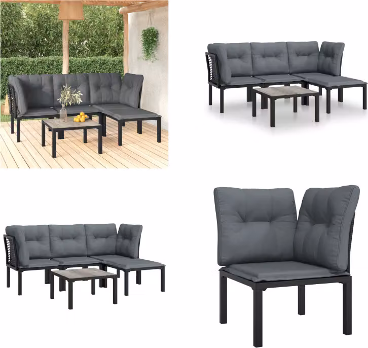 vidaXL Set da salotto da giardino 5 pezzi in poly rattan nero e grigio - Set da salotto da giardino - Set da salotto - Set di mobili da giardino