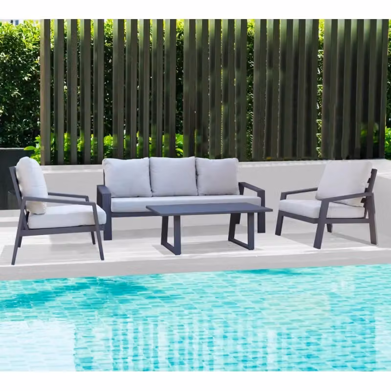 Salotto da esterno Santa Cruz Cosma a 3 posti con cuscini, struttura in alluminio antracite e tessuto grigio, L: 190 cm, P: 82 cm, H: 80 cm – 2