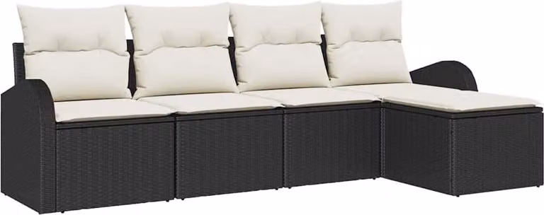 Set di divani con cuscino 5 pcs Nero e Bianco polyrattan