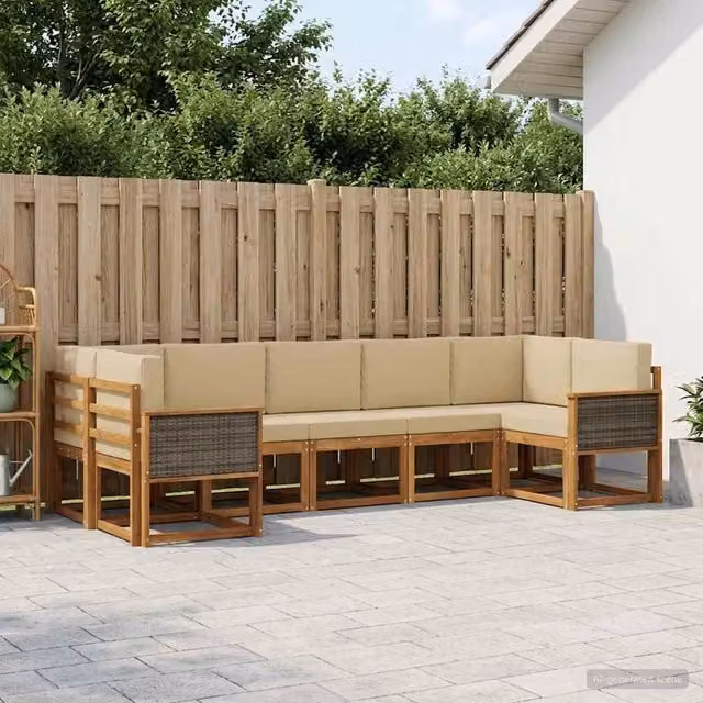 Set di divani da esterno 7 pz Naturale e Beige 3385509