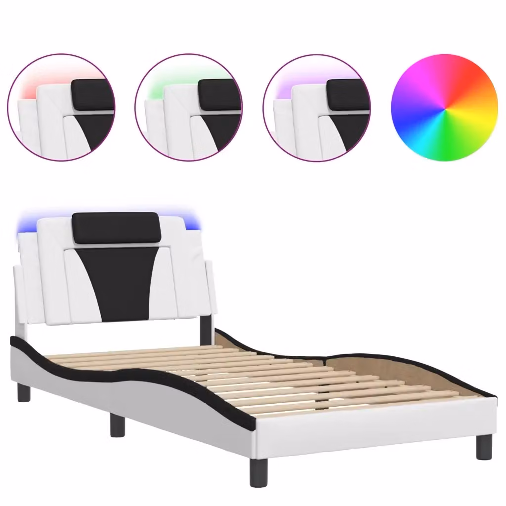 Letto Giroletto Viana vidaXL con LED e porta USB, Bianco e Nero, L/P: 100 x 200 cm – 2