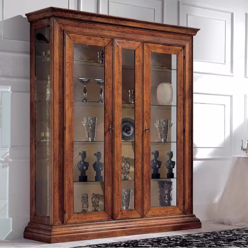 Vetrina classica con 2 ante in vetro e legno noce Mobili 2G L: 184 cm, P: 50 cm, H: 214 cm – 1