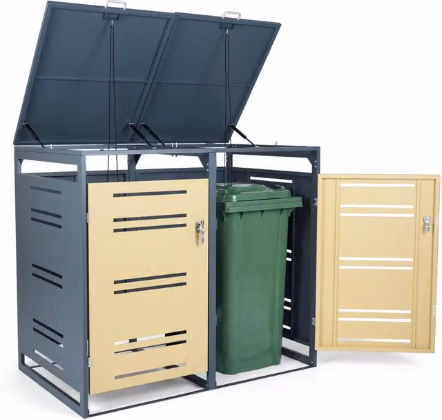 Capanno esterno per bidoni della spazzatura con porte blocchettabili con chiavi, Rifugio per bidoni per patio cortile e giardino 1 Pezzo Giallo