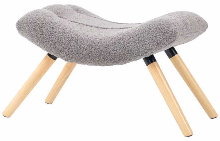 Pouf con imbottitura in pile e gambe in legno | Colore: Grigio | Dimensioni: 45x67x38 cm