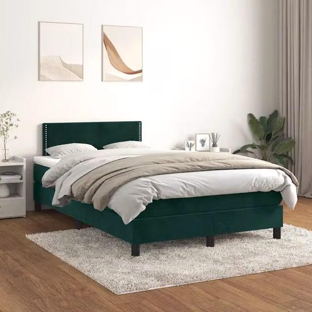 Letto Ibrido con Giroletto a Molle e Materasso vidaXL in Velluto Verde Scuro L/P/H: 120 x 200 cm – 1