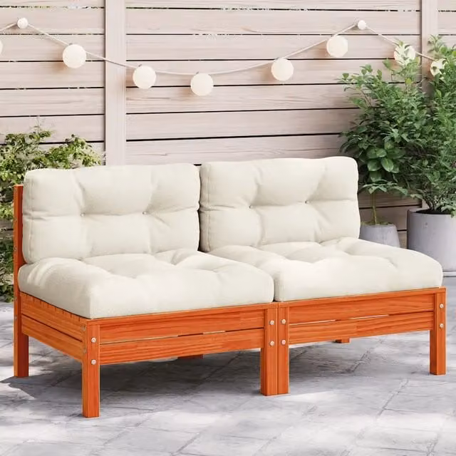 Divano Giardino Senza Braccioli Cuscini 2pz Marrone Cera Pino 838162