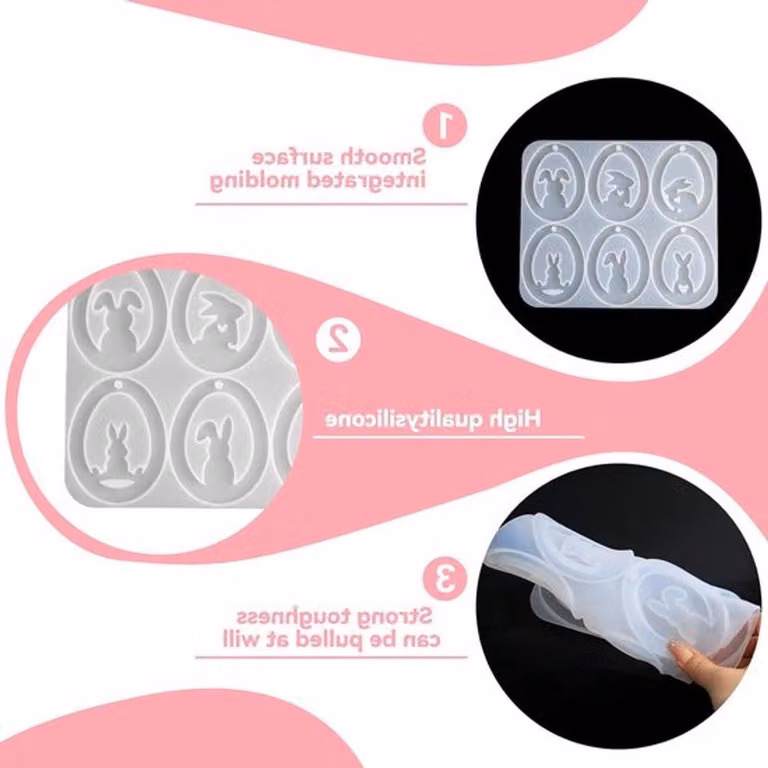 Set di 6 stampi in silicone a tema pasquale, ideali per creare ciondoli a forma di coniglio, stampi e uova per progetti fai-da-te e decorazioni