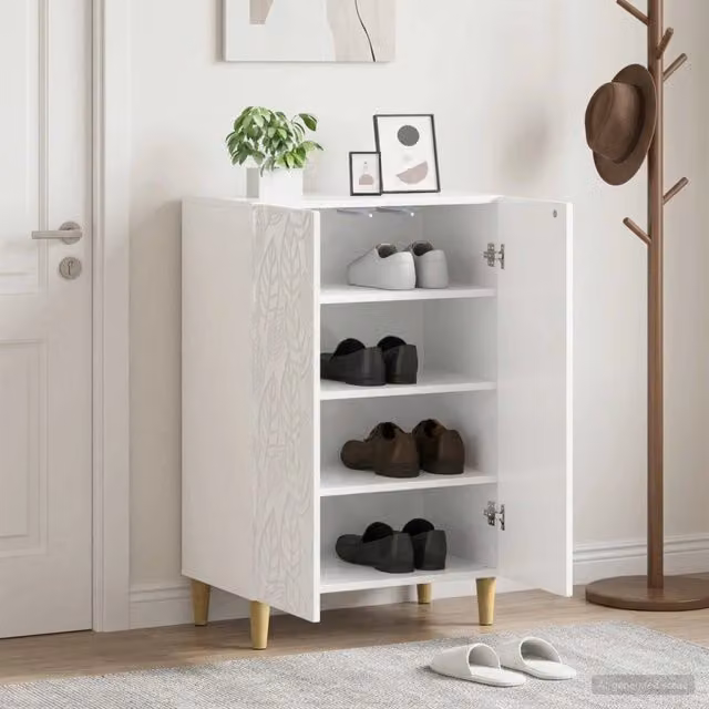 Mobile per scarpe moderno vidaXL Bianco Lucido L: 59,5 cm, P: 39,5 cm, H: 90 cm