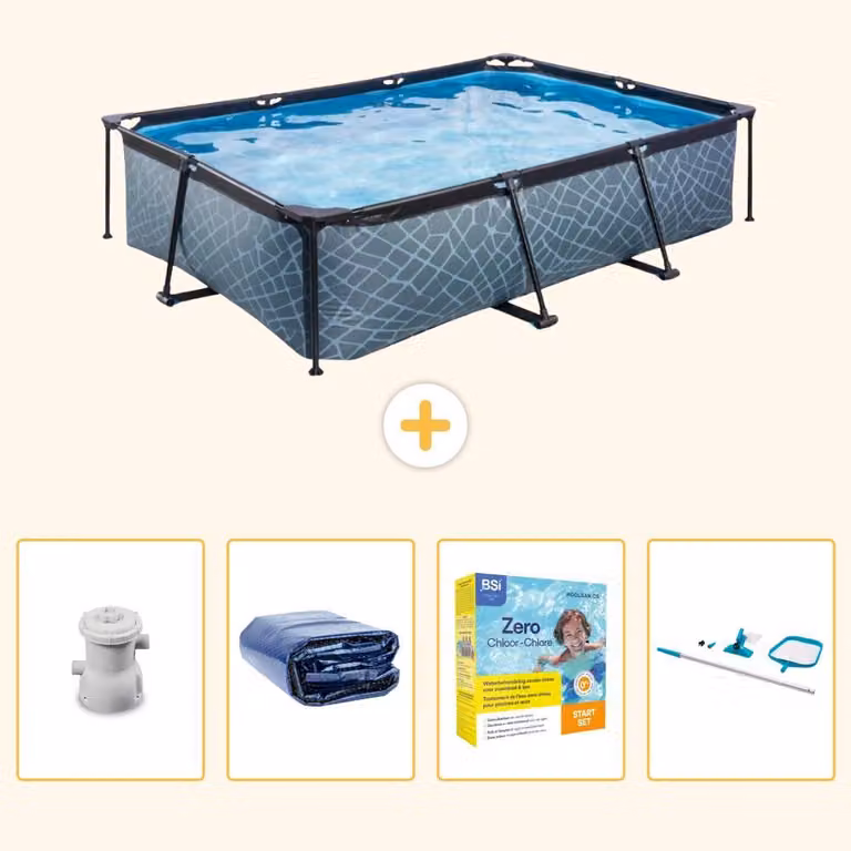 Piscina fuori terra rettangolare - aspetto pietra - 300x200x65 cm - 5 pezzi - SCB14
