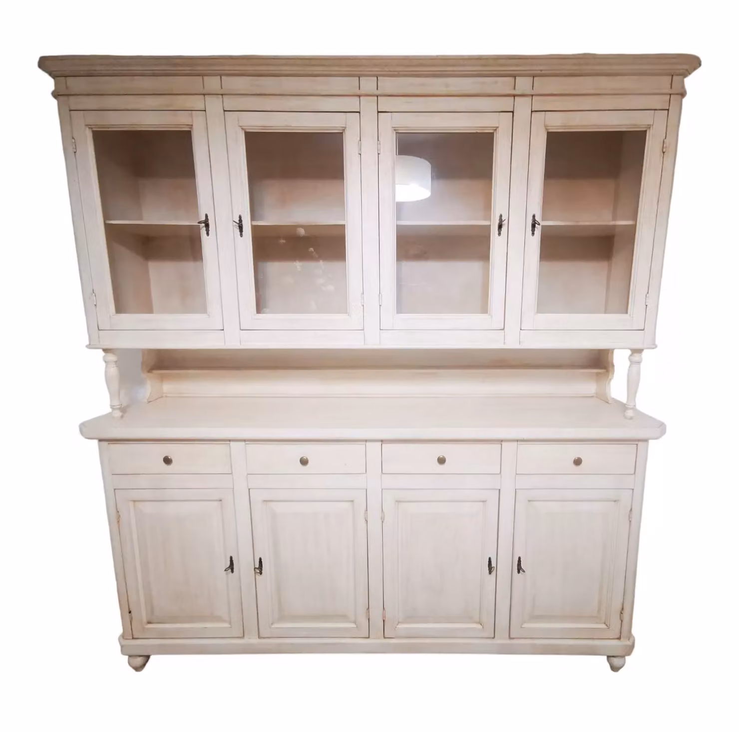Cristalliera Arte Povera Mobili 2G in Legno di Pino Bianco Shabby Chic con Ante in Vetro L: 196 cm, P: 43 cm, H: 208 cm – 1