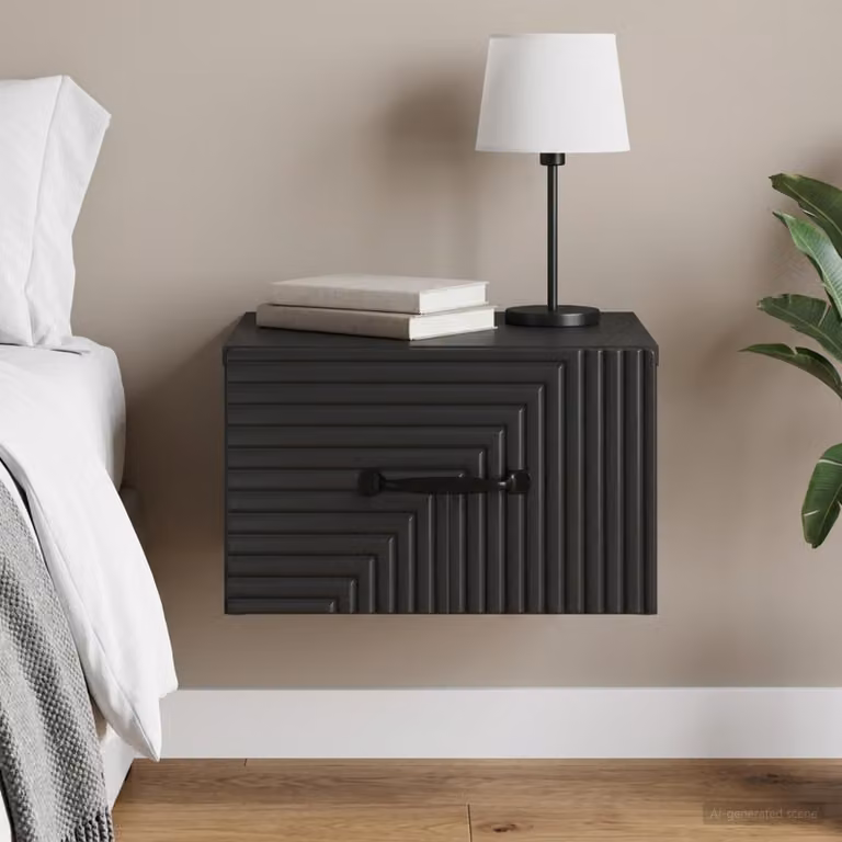 vidaXL Mobiletto da notte sospeso moderno Nero opaco L: 34,5 cm, P: 33 cm, H: 20 cm