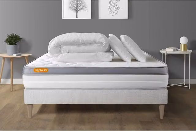 Pacchetto letto completo - Materasso 160x200cm + Box spring con doghe (kit) + 2 cuscini + Piumino - Memo Zen