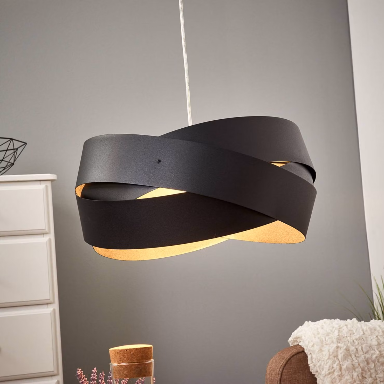 Lampada a sospensione Tornado Domiluce, dimmerabile, Nero, Soggiorno / Sala da pranzo, Metallo, Moderno, Lampada a sospensione