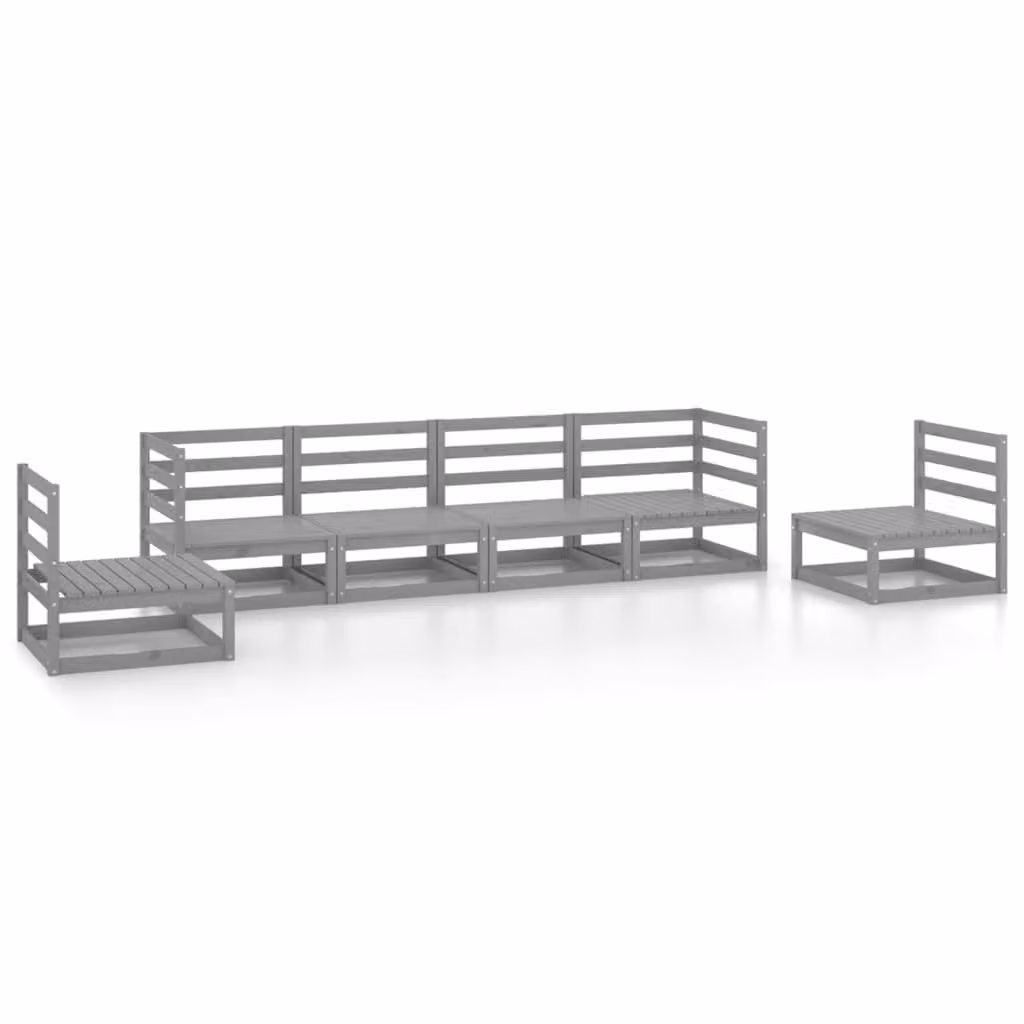 Set Divani da Giardino 6 pz Grigio in Legno Massello di Pino