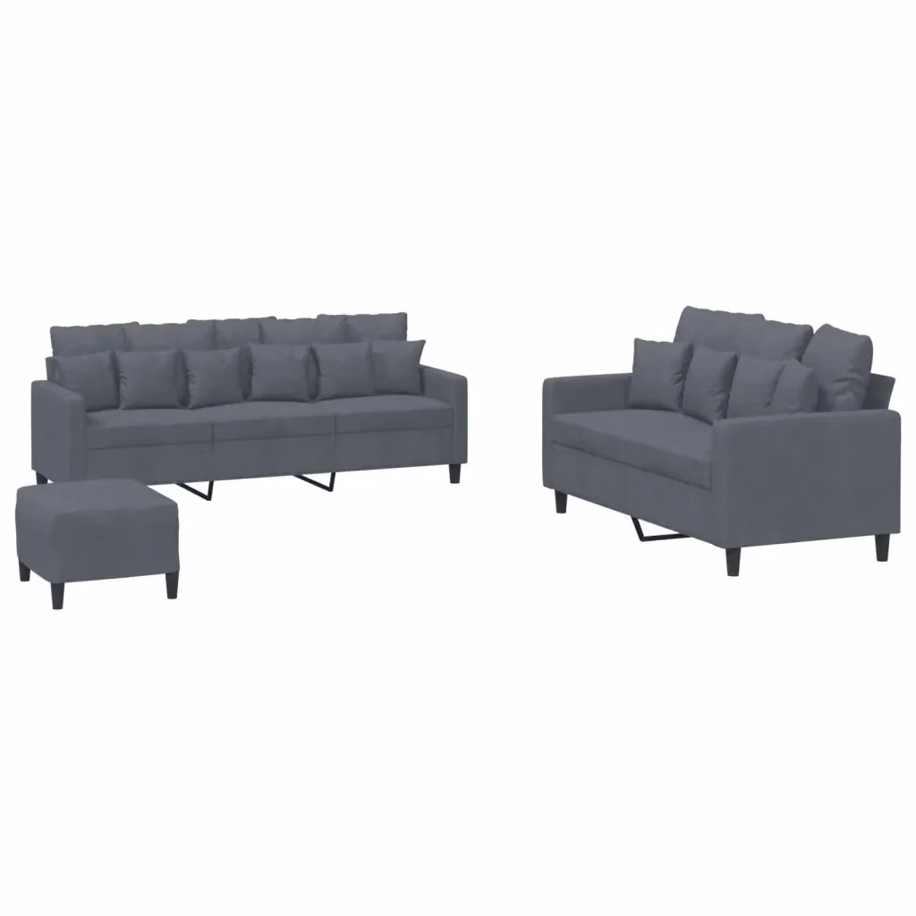 vidaXL Set di Divani 3 pz in Velluto Grigio con Pouf e Cuscini – 2