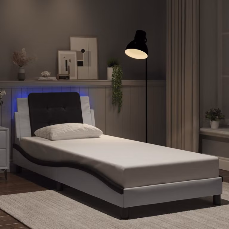 vidaXL Giroletto Zadar Bianco e Nero con LED e porta USB, L/P/H: 218 x 90 x 200 cm