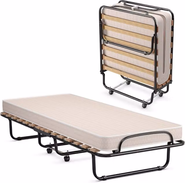 Letto pieghevole portatile DESIGN IN con materasso in memory foam e 4 ruote girevoli, Beige, L: 190 cm, P: 80 cm, H: 33 cm