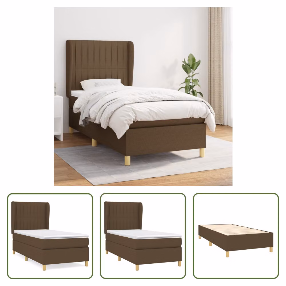 The Living Store Letto a molle con materasso marrone scuro 90x190 cm in tessuto
