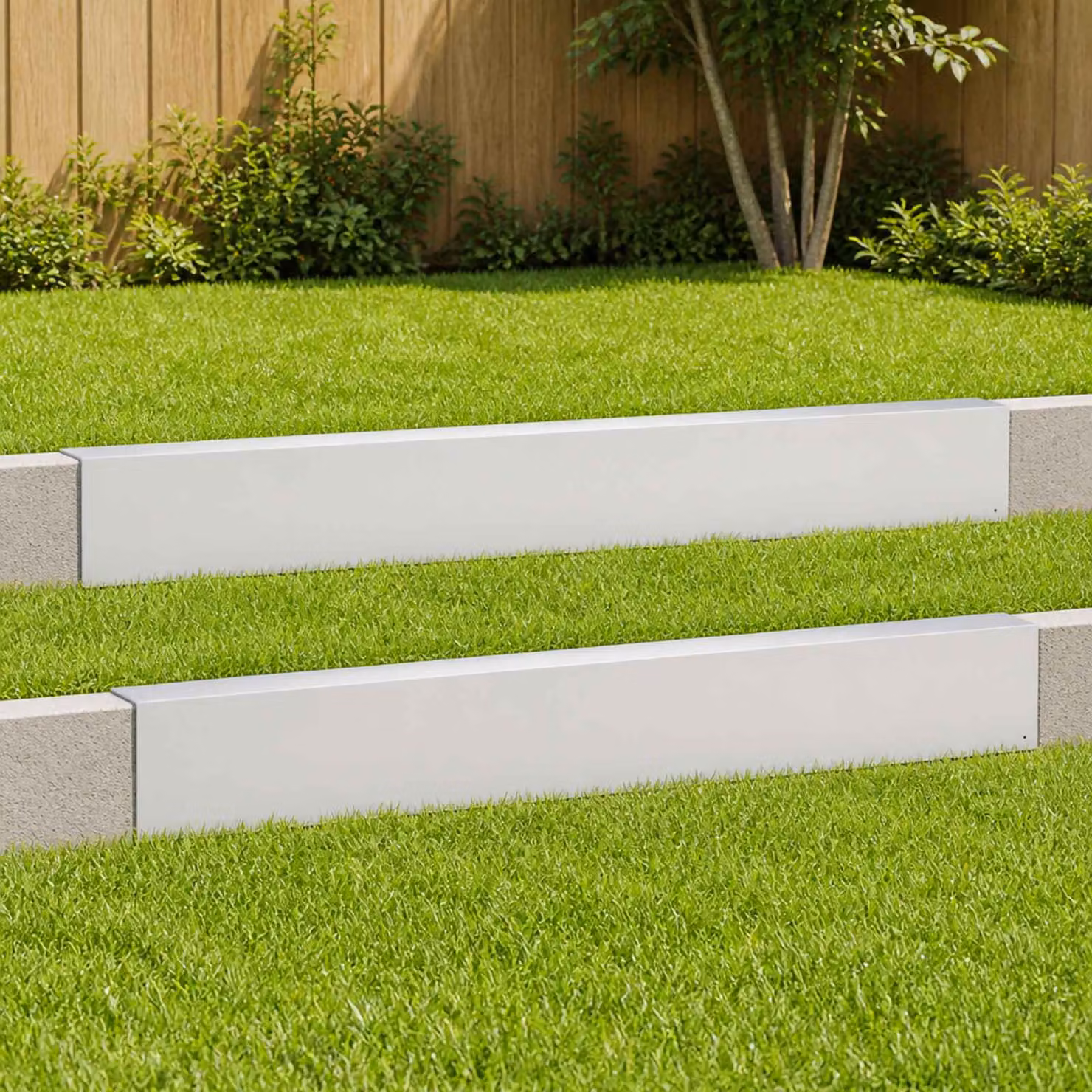 Set di 2 profili di copertura per giardino vidaXL in acciaio, colore argento, L: 100 cm, P: 6 cm, H: 15 cm