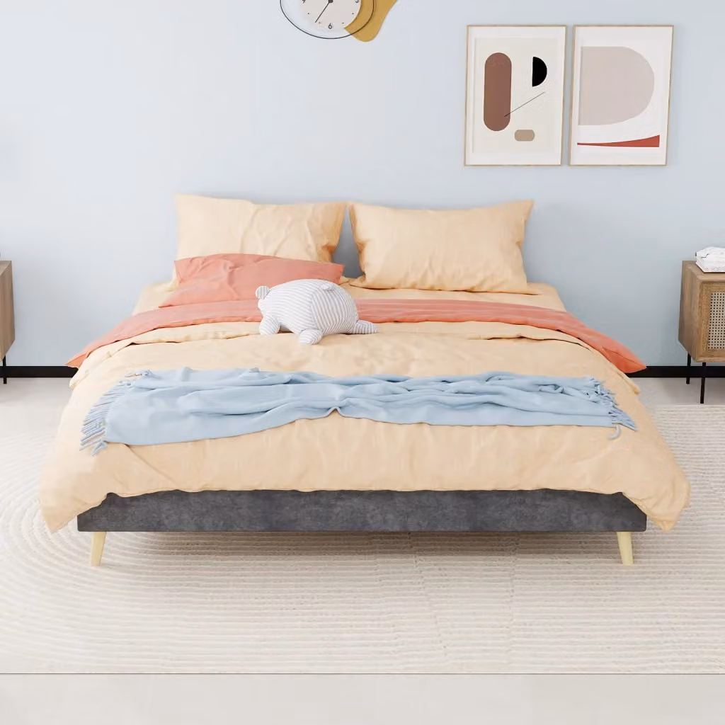 Letto matrimoniale moderno WISHDOR in velluto grigio con struttura in legno e metallo L/P: 160 x 200 cm – 2