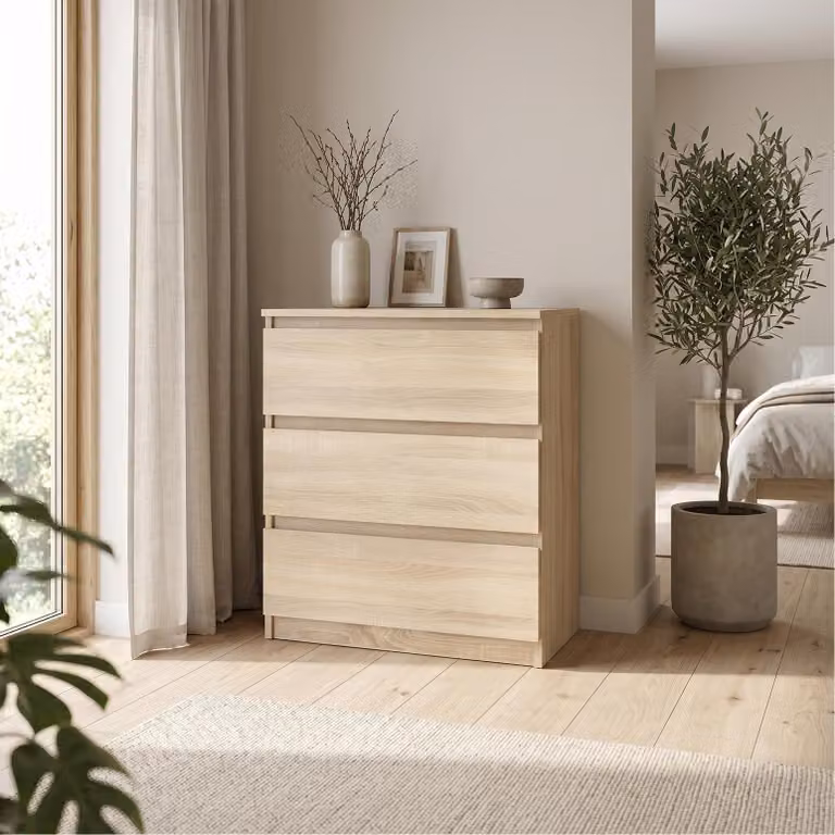 Comodà Masseno NUDO da 70 cm con 3 cassetti e ante, per soggiorno e camera da letto, stile moderno, 70x39x78,5 cm, rovere Sonoma / rovere Sonoma