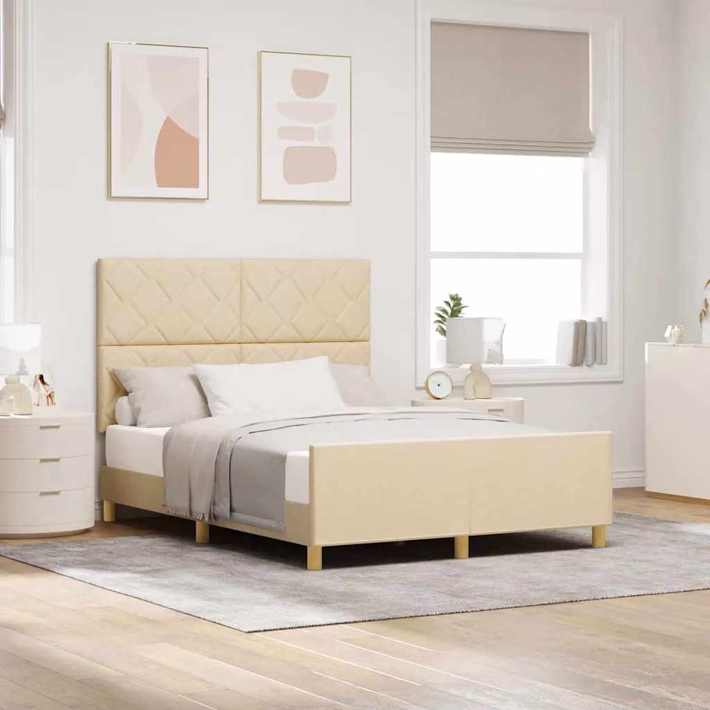 Struttura del letto con testiera vidaXL in tessuto beige e legno di pino, L 140 x P 190 cm