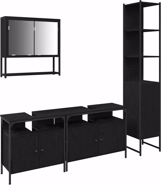 Set di mobili per il Bagno | Armadio da bagno 4 pz Rovere nero Legno multistrato