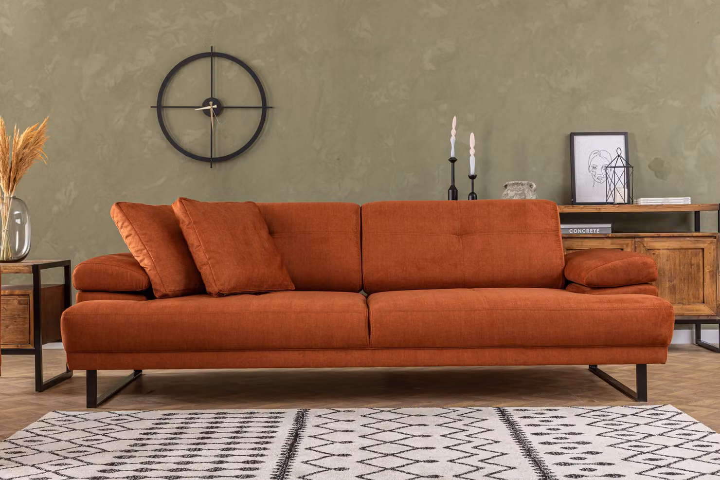 Hanah Home, Mustang - Arancione, divano letto, divano letto a 3 posti, arancione, poliestere, 239 x 83 x 99 x cm