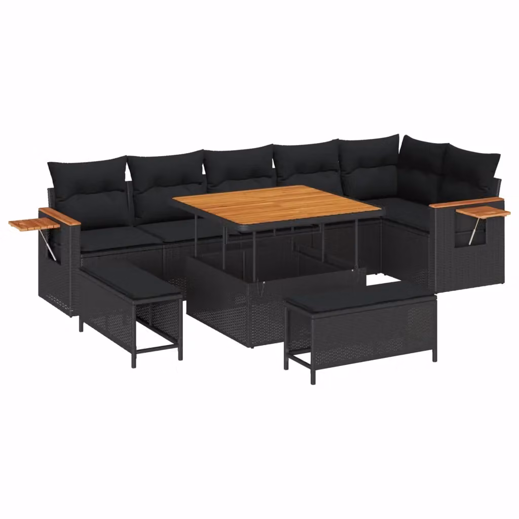 Set Divano da Giardino vidaXL 11 Pezzi L-Shape Nero con Cuscini e Tavolino – 2