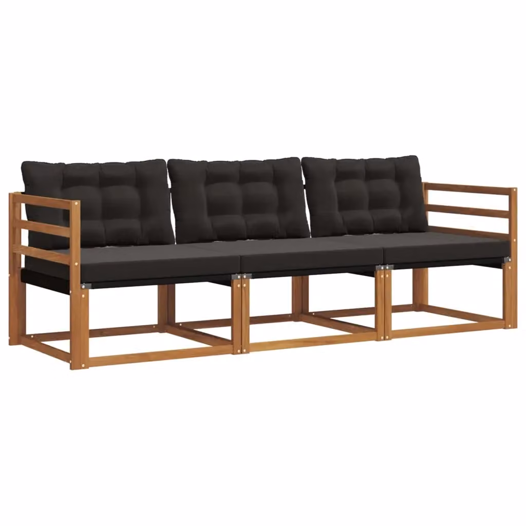 Set di divani da esterno 3 posti vidaXL in legno di acacia e textilene, colore marrone e nero – 2