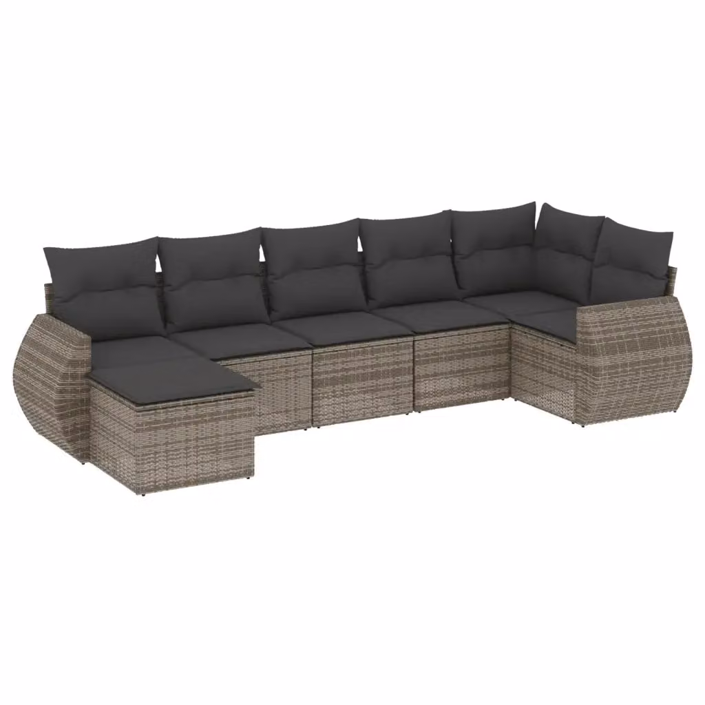 Set di divani da giardino vidaXL a forma di L composto da 7 pezzi in polyrattan grigio con cuscini inclusi – 2