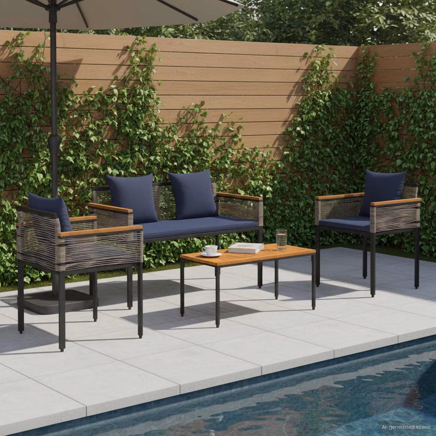Set di mobili da esterno vidaXL in polyrattan grigio e blu navy per giardino e balcone – 1
