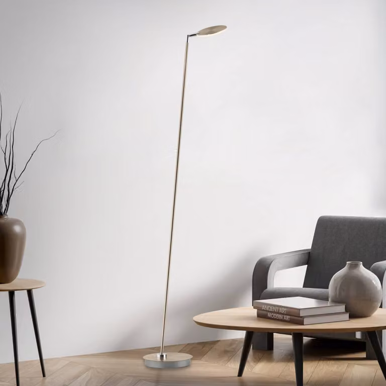 Paul Neuhaus Lampada da terra a LED Akku-Bente, dimmerabile, Ottone / Oro, Studio / Ufficio, Metallo, Moderno, Lampada LED da terra