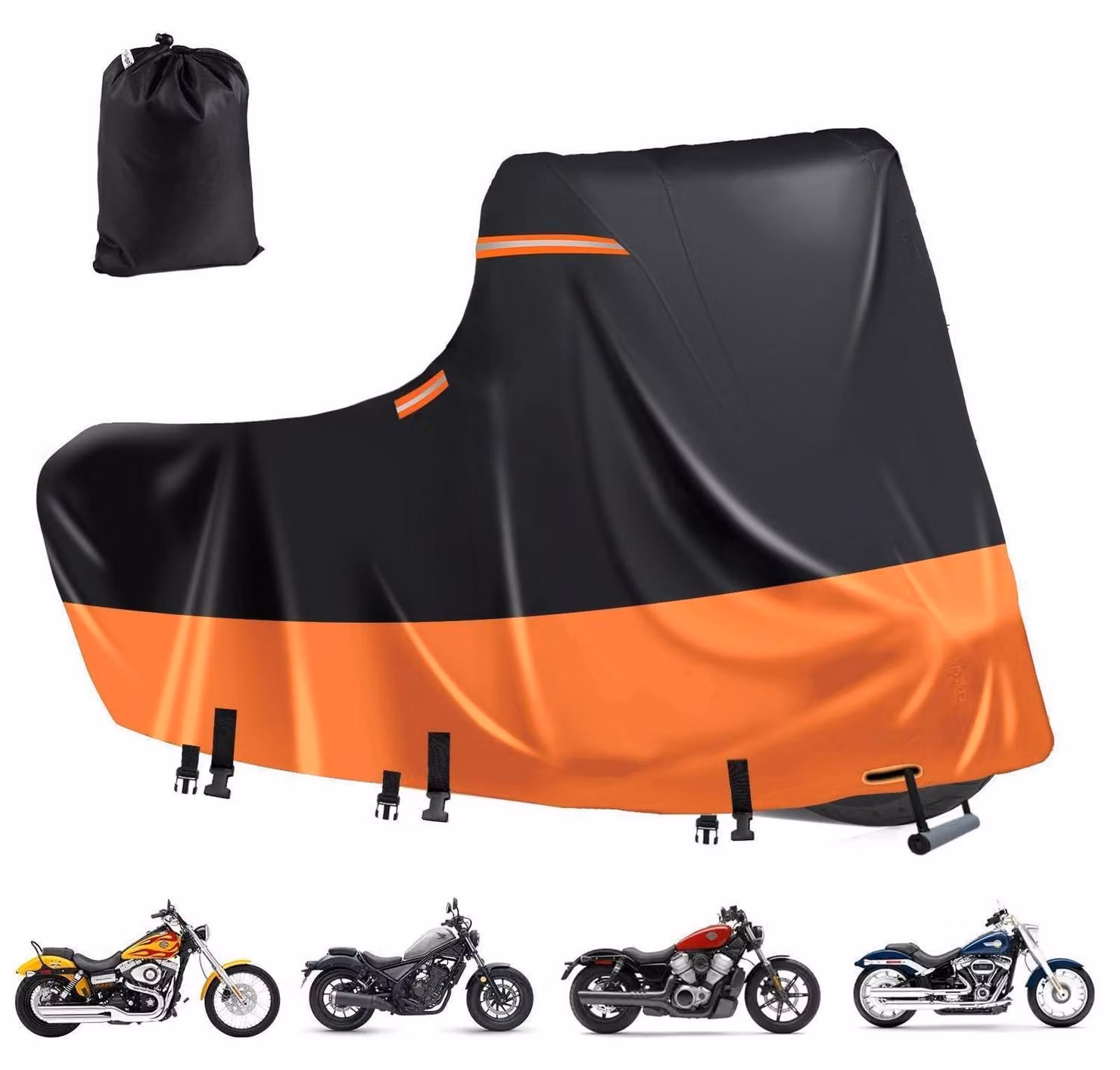 Copertura impermeabile per motocicletta, tessuto Oxford 600D, taglia 3XL, colore nero-arancione, dimensioni 276x111x142 cm