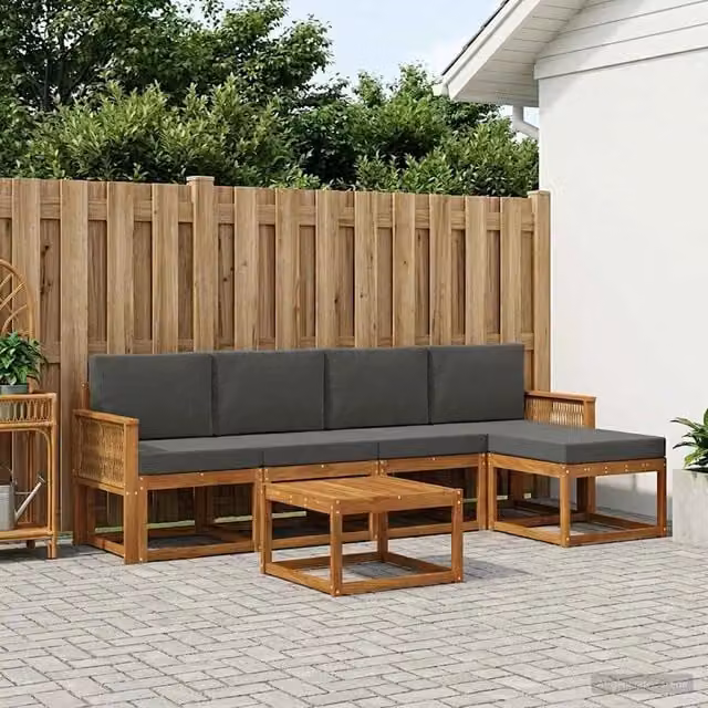 Set di divani da esterno 6 pz Naturale e Antracite Poliestere 3385158