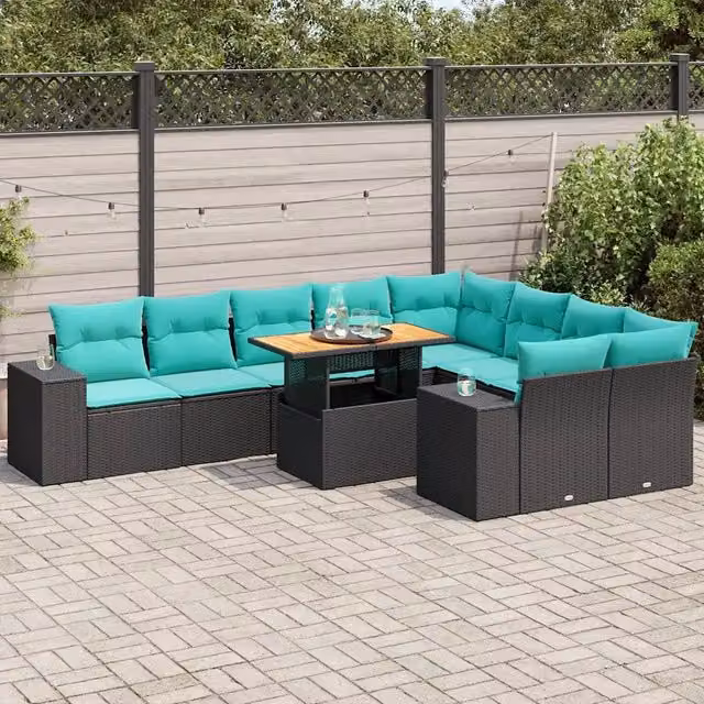 Set Divani da Giardino 10pz con Cuscini in Polyrattan Nero 3327417