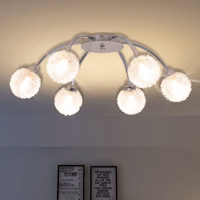 vidaXL Lampadario da Soffitto Moderno in Metallo e Vetro Bianco e Cromo con 6 Lampadine LED G9 incluse